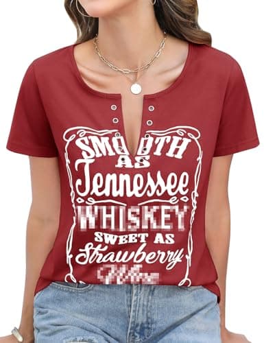 Image of heekpek Women's T-Shirts Ladies Tops Summer Tshirts Graphic Printed Tee Short Sleeve Casual V Neck T Shirt, Wine Red, L
