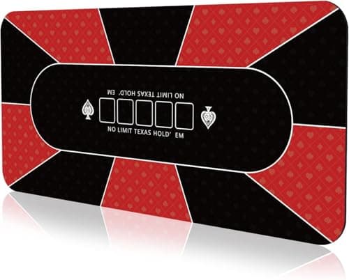 Image of TourKing Professional Poker Mat 180 x 90 cm, 10 Player Portable Rubber Texas Hold'em Poker Table Top Layout w/Carrying Bag for Poker Games, Blackjack (Red)