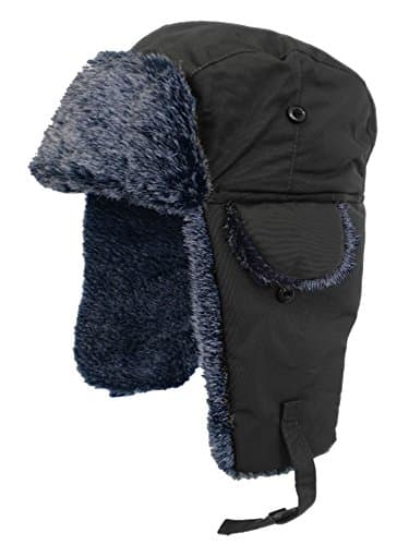 Image of Adult Fur Lined Waterproof Trapper Hat-Black-59