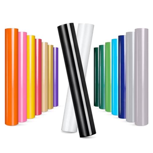 Image of Prime Vinyl 16 Pack Heat Transfer Vinyl Sheets, 12"x 8" Iron on Vinyl for Silhouette Cameo, All Cutting Machines, HTV Sheets for Clothes, Hats, Pants, Other Fabrics