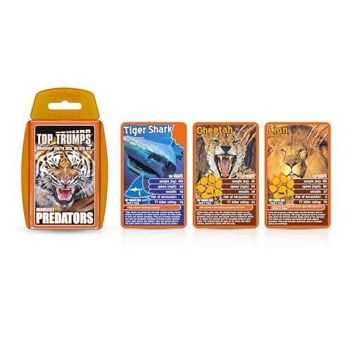 Image of Top Trumps Deadliest Predators Classic Card Game, learn about the Great White Shark, Komodo Dragon and the King Cobra in this educational pack, gift for ages 4 plus