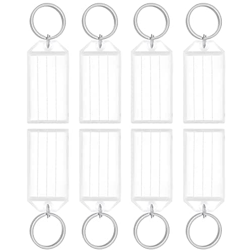 Image of Uniclife 20 Pieces Key Tags 5 cm Plastic Key Chain Tags with Ruled Blank Paper Labels Transparent Covers and Split Rings Sturdy Item Identifiers, White