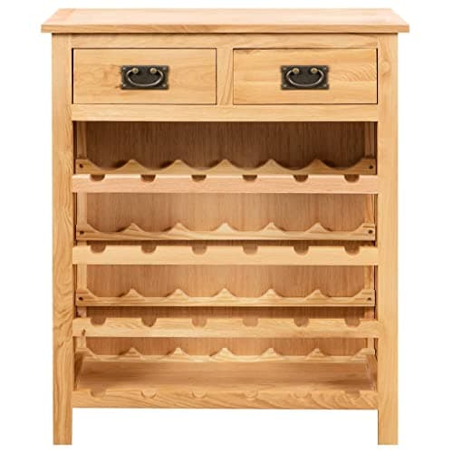 Image of RCODSSK Solid Oak Wood Wine Cabinet 72x32x90 cm with Doors, Large Wine Bottle Storage Cabinet for Home, Wooden Rack with Elegant Flared Cornices