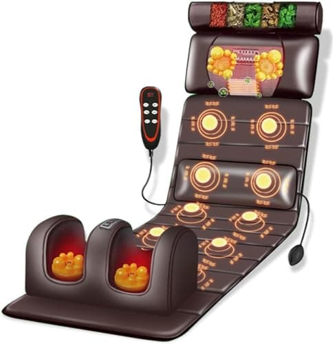 Image of Relax Pro 3D Massage Mat for Shiatsu Massage - Full Body Heated Pad with 10 Vibrating Nodes, Adjustable Cervical Pillow & Lumbar Heat, FDA Registered for Back/Neck/Shoulder Pain Relief(Color:Brown)