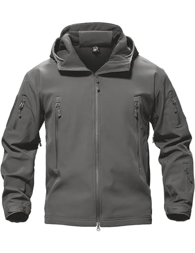Image of MAGCOMSEN Softshell Jackets Men Hooded Outdoor Windproof Spring Hiking Jacket Men Traveling Camping Raincoat with Fleece Linning Grey