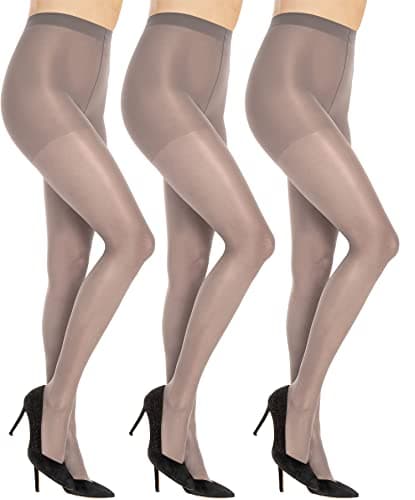 Image of SENTELEGRI Vanessa 3 Pairs Women's Sheer Tights 15 Denier - Reinforced Toes, Sizes S,M,L,XL,XXL (as8, alpha, m, regular, regular, Grey)