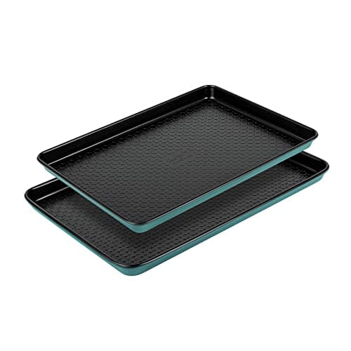 Image of Prestige x Nadiya Baking Tray Set of 2 - Non Stick Oven Trays, Durable Steel, Freezer & Dishwasher Safe Bakeware, 33 x 23cm & 39 x 25cm, Blue/Black