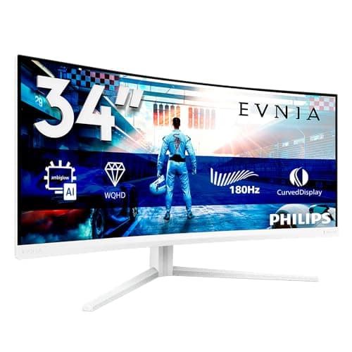 Image of Philips Evnia 34M2C5501A - 34 inch WQHD Curved Gaming Monitor, 180 Hz, 1 ms, FreeSync Premium, Ambiglow (3440x1440, 2x HDMI 2.0, 1x DisplayPort 1.4, USB Hub) white