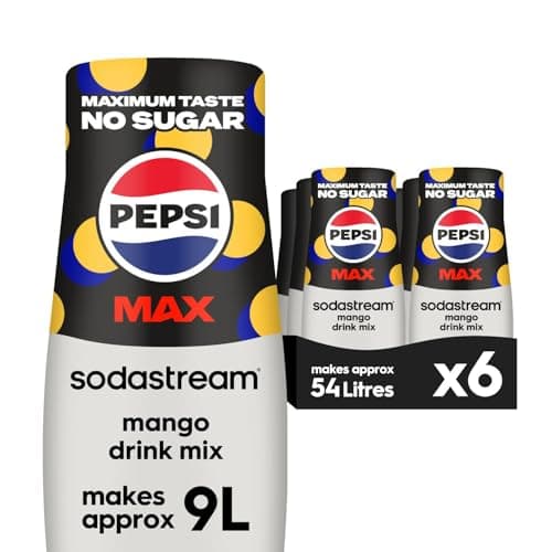 Image of Sodastream Pepsi MAX Mango Fizzy Water Flavouring Syrup, Sugar Free Soda Syrup, Zero Sugar Pepsi Flavour, 6 x 440ml Multipack, Home Soda, Flavoured Sparkling Water, Drink Mix, Makes Approx 54L