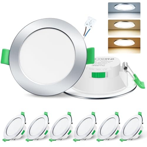 Image of ALUSSO LIGHTING LED Recessed Ceiling Lights 230V 7W Ultra Flat Dimmable Downlights IP44 Spotlights for Bathroom, 3000K Warm White 4000K Neutral White 6500K Cool White Adjustable, 6Pack Round Chrome