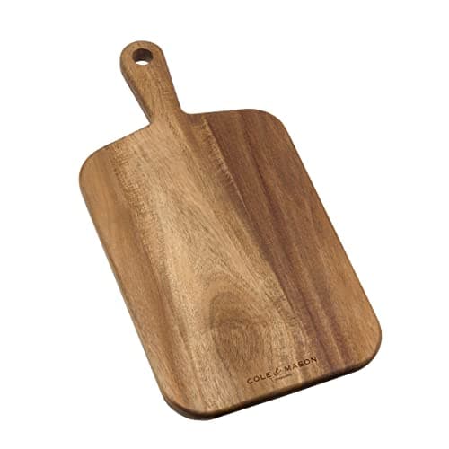 Image of Cole & Mason Barkway Small Chopping Board with Handle, Acacia Wood, Double Sided Wooden Board/Cutting Board/Serving Board, (L) 420 mm x (W) 210 mm x (D) 20 mm, Not Suitable for The Dishwasher