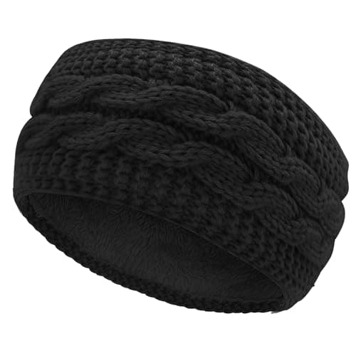 Image of Winter Cable Knit Headbands, Women Ear Warmer Knitted Thermal Twist Headbands for Girls, Head Wrap Winter Shopping Skiing Running Outdoor Sports Party Good Gift (Black)
