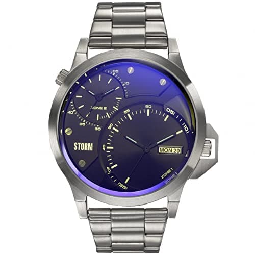 Image of STORM AVALONIC Lazer Blue Men's Dual time Watch with Metal Strap, Day and Date Function, and Water Resistant to 50m