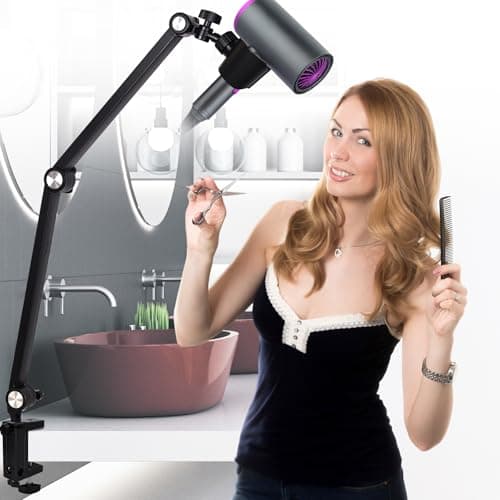 Image of Hivexagon Hair Dryer Clamp Stand - Multi Angle Adjustable Stand, Multifunctional Stand, Carbon Alloy Arm, Plastic Base Mount, Allow You to Dry Hair Hand Freely
