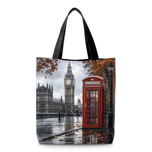 Image of London Tote Bag, Durable Canvas Tote Bag with Double-Sided Print Big Ben Telephone Booth, Reusable Shopping Bags London Souvenirs Gifts for Grocery Daily Use Friends Family British Travel Lovers