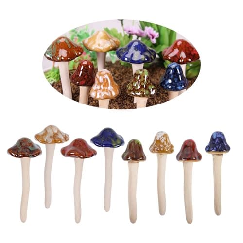 Image of Nwvuop 8 Pack Mushroom Garden Ornaments Ceramic Garden Mushroom Set, Small Fairy Garden Ornaments Outdoor(12× 5cm, 12× 3.5cm)