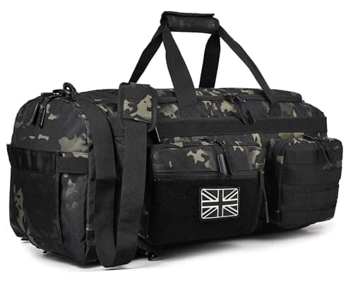 Image of LHI 3-in-1 Tactical Gym Bag 50L, Multi-Purpose Duffle Holdall Backpack with Shoe Compartment, MOLLE System, Weekend Travel Bag-Black CP