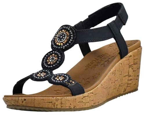 Image of Skechers Women's Beverlee-Date Glam Wedge Sandal, Blue, 6 UK