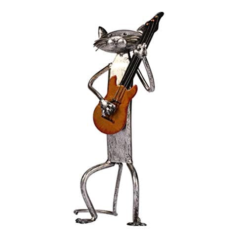 Image of TOYANDONA Metal Cat Statue Iron Artwork Musical Cat Band Sculpture for Home Office Party Decoration