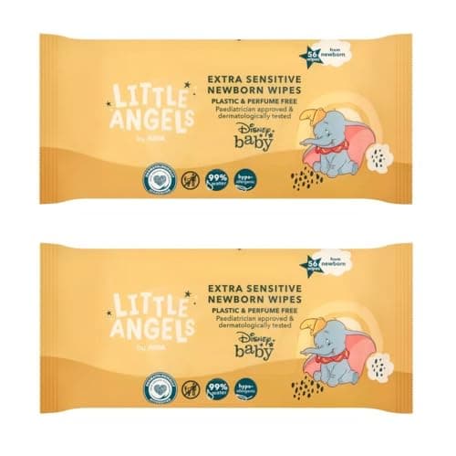 Image of 2X ASDA Little Angels Fragrance Free Extra Sensitive Newborn Wipes 56 Pack