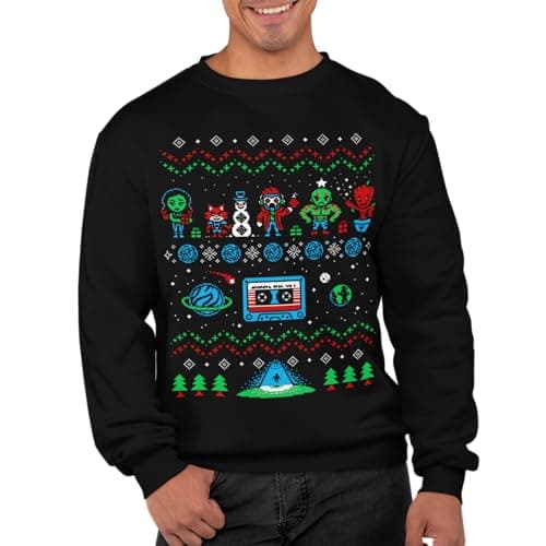 Image of Graphic Impact Inspired UGLY Christmas Animation Galaxy Jumper Ugly Sweater Festive Xmas Sweater Top (UK, Alpha, XL, Regular, Regular) Black