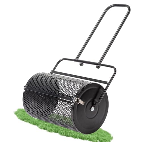 Image of Outopee 24" Compost Spreader, 76L Peat Moss Top Dressing Roller with U-shaped Handle & Side Latches, Heavy Duty Metal Mesh Basket Garden Lawn Spreader for Spreading Manure Mulch Topsoil