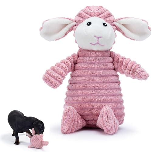 Image of Zappi Co Pink Lamb Plush Dog Toy with Squeaker – Soft, durable, ribbed design for play, suitable for small and medium dogs. Ideal for engaging playtime.
