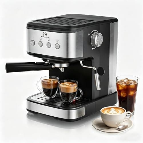 Image of SUPERLEX 15 Bar Espresso & Cappuccino Coffee Machine, Stainless Steel Coffee Maker with Milk Frother, 1.5L Removable Water Tank Capacity, Cappuccino, Latte, Macchiato, Barista Style Drinks at Home