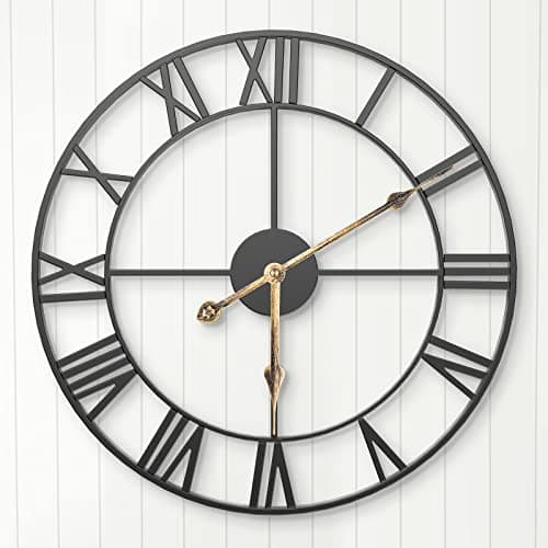Image of ARVINKEY Silent Wall Clock, 40cm Non-Ticking Battery Operated Metal Skeleton Hanging Decorative Clock for Home Kitchen Cafe Hotel Office (Black)