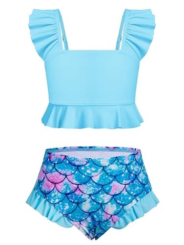 Image of XiaoMoSha Swimming Costume Girls Bikini Set Two Piece Swimsuit with Adjustable Straps Bathing Suit Swimwear for Girls, 3-4 Years, Blue Mermaid