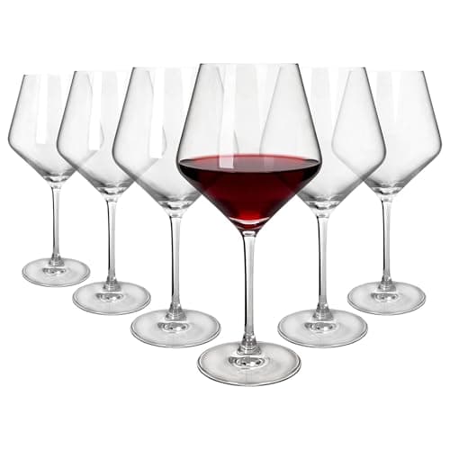 Image of Argon Tableware Soho Crystal Red Wine Glasses 680ml - Pack of 6, Lead-Free Crystal Wine Glass Set, Large Angular Tulip Bowl, Durable Pulled Stem, Gift Boxed Glassware for Home & Bar