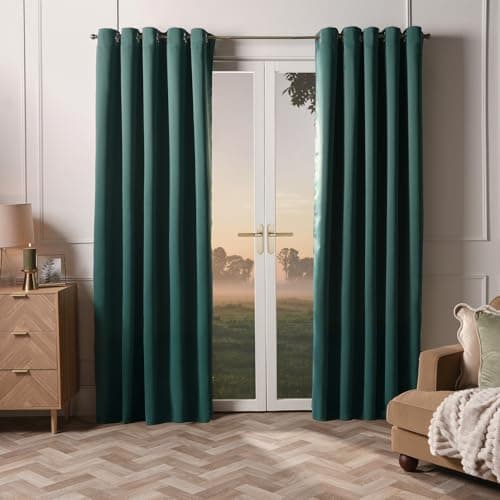 Image of Dreamscene Bedroom Blackout Curtains Forest Green Eyelet, Thermal Modern Decorative Curtains for Living Room Bedroom Home Insulated Summer Winter Soft Curtain, 66x54”