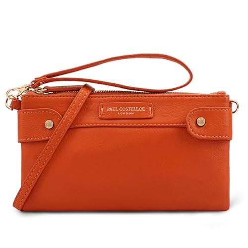 Image of Paul Costelloe Genuine Leather Versatile Leather Purse with Wrist Strap and Detachable Shoulder Strap | Abao (Harvest Pumpkin)