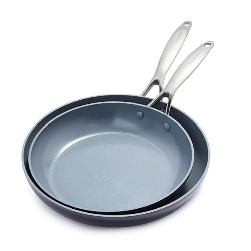 Image of GreenPan Valencia Pro Hard Anodised Healthy Ceramic Non-Stick 2-Piece Frying Pan Skillet Set, 26 cm and 30 cm, PFAS-Free, Induction, Oven Safe, Grey