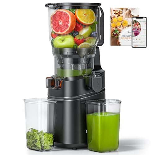 Image of AMZCHEF Cold Press Juicer with 165mm Large Feed Chute, Slow Masticating Juicer for Whole Fruits & Vegetables, Triple Filter, Copper Motor, High Juice Yield, Easy to Clean, Black
