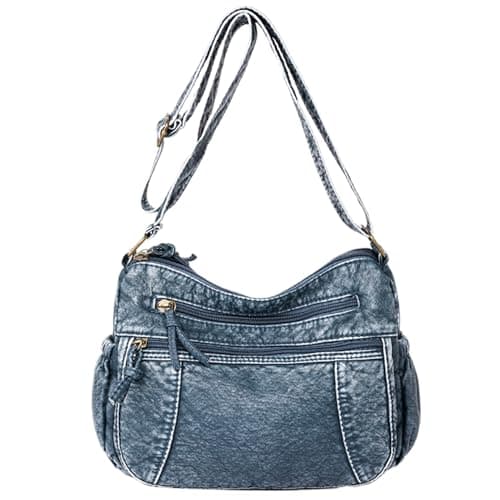 Image of Yeory Denim Shoulder Bag, Denim Purse for Women, Retro Travel Shopper Crossbody Handbag, Denim Bags Lake Blue, Women Retro Jean Shoulder Bag, Denim Tote Womens Handbag