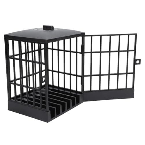 Image of lyrlody Cell Phone Jail Lock Box, Plastic Mobile Phone Lock Box with Timer and 2 Keys, 15x19x13cm Cage Stand Holder for Classroom Home Office Study Desk (All Black)