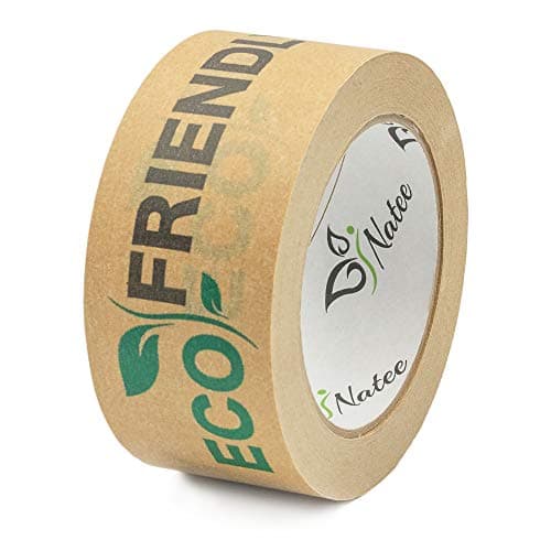 Image of NATEE® Paper Packaging Tape | Fully Recyclable Tapes | Eco-Friendly Printed Kraft Paper for Packing Parcels and Boxes | Brown Paper Packaging for Moving House | Strong Sticky Roll 50m x 50mm | 1 Roll