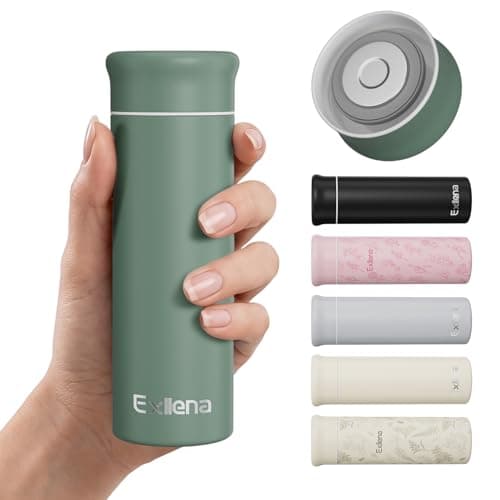 Image of Exllena 250ml Mini Thermal Flask – 100% Leakproof Pocket Travel Mug for Flat White Coffee & Tea – Slim Stainless Steel Small Water Bottle for Handbag, Commute, Milk – BPA Free(Dusty Green)