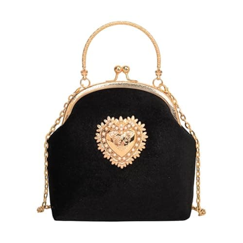 Image of Pahajim Evening Bags for Women Velvet Handbags Clutch Bag Vintage Pearl Embellished Crossbody Bag with Chain Strap for Wedding Cocktail‌ Prom Party (Black)