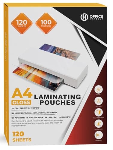 Image of A4 Laminating Pouches – 120 Sheets | 100 Micron | Gloss Finish | Waterproof, Durable, Trimmable, Wipeable | 3mm Border for Smooth Sealing | Perfect for Documents, Photos, Menus, Certificates