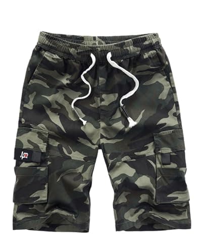 Image of LVCBL Mens Cargo Shorts Summer Casual Elastic Loose Fit Combat Work Shorts Cotton Multi Pocket Camouflage M