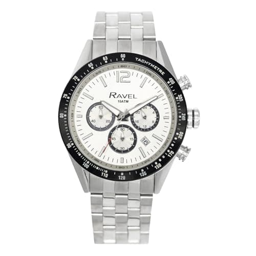 Image of Ravel Pro - Round Stainless Steel Chronograph Watch with Date - 100m Water Resistant - Analogue Quartz - RPR-004MB - Stainless Steel Bracelet/Silver Dial