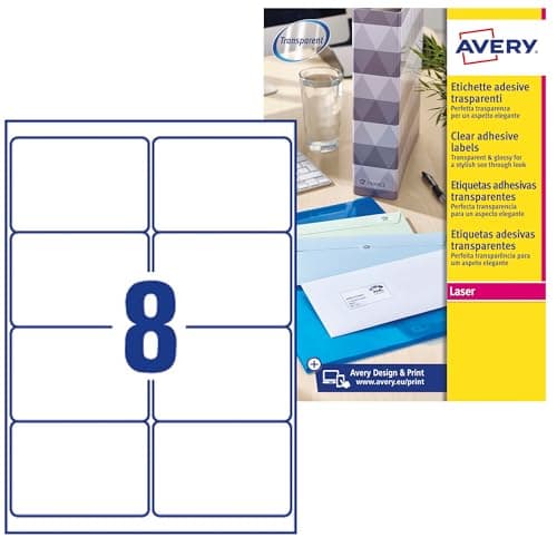 Image of Avery Printable, Customisable Clear Parcel Shipping Labels, Laser Printers, 8 Labels Per A4 Sheet, 200 Labels, QuickPEEL (L7565), White