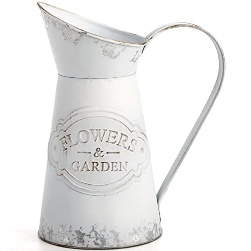 Image of SOUJOY Rustic Shabby Chic Vase, Farmhouse Galvanized Flower Vase, Metal Milk Jug Vase, French Style Vintage Decorative Pitcher for Home Decor, Photo Props, Sparklers for Weddings