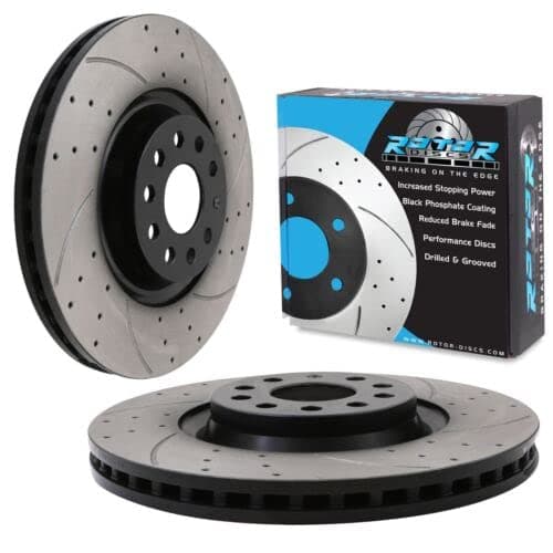 Image of Direnza Front Drilled Grooved 340mm Brake Discs Compatible with VW Golf Mk7 2.0 TDI GTD GTI R 13+