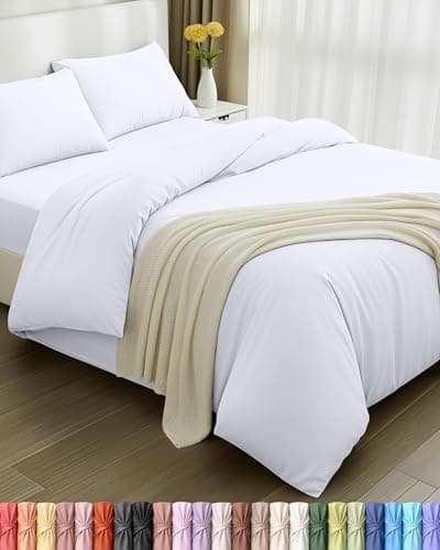 Image of Utopia Bedding 4-Piece Duvet Cover Set, Duvet Cover 200 x 200 cm, Fitted Sheet 135 x 190 cm, Pillowcases 50 x 75 cm - (White, Double)
