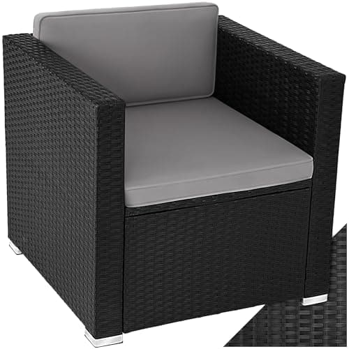 Image of tectake® Cosy Rattan Garden Armchair, UV-Resistant Poly-Rattan, Steel Frame, Removable Water-Repellent Washable Covers, Easy Clean Single Sofa Chair for Patio, Conservatory, Summer House - black