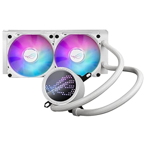 Image of ASUS ROG Ryuo III 240 white edition all-in-one liquid CPU cooler with Asetek 8th gen pump solution, Anime Matrix LED Display and ROG ARGB cooling fans