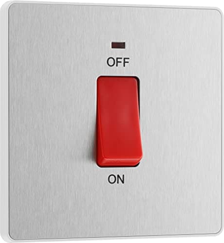 Image of BG Electrical Cooker Control Switch Unit with LED Power Indicator, Single Plate, Double Pole, Screwless, Evolve, Brushed Steel, 45A, PCDBS74W